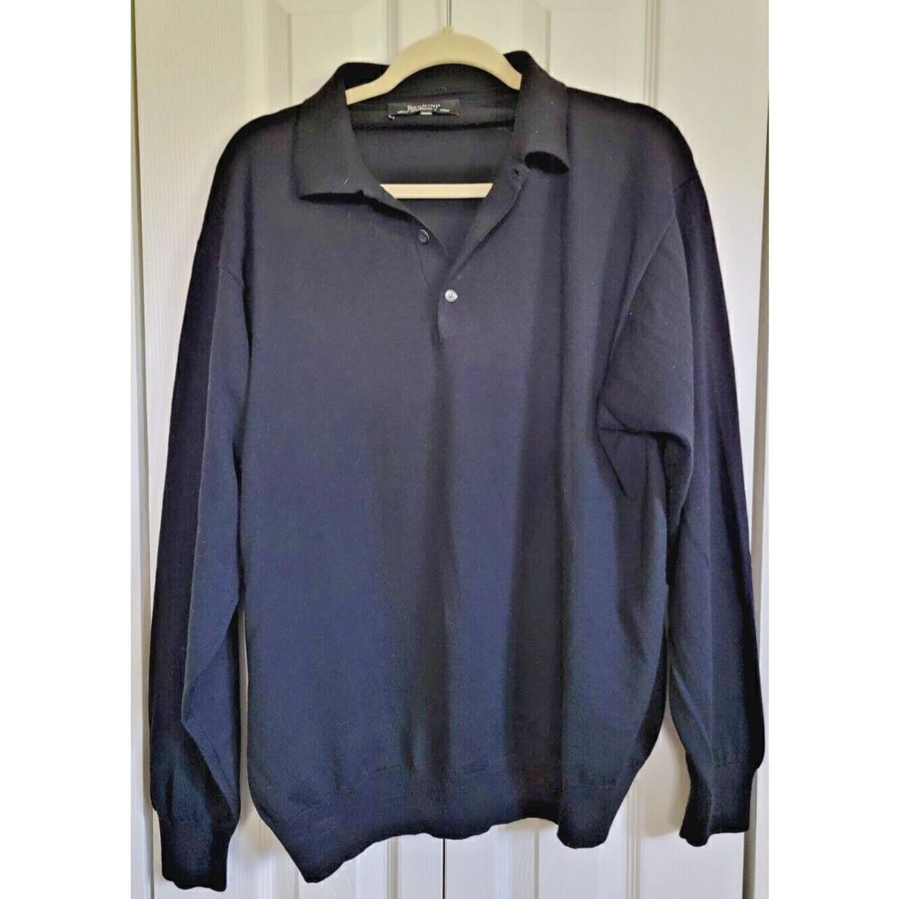 Bernini Men's Sweater XL Black Wool‎ Cashmere Silk Collared Long Sleeve Italy